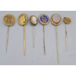 An American Indian head gold five dollar coin mounted as a stick pin the reverse now with an