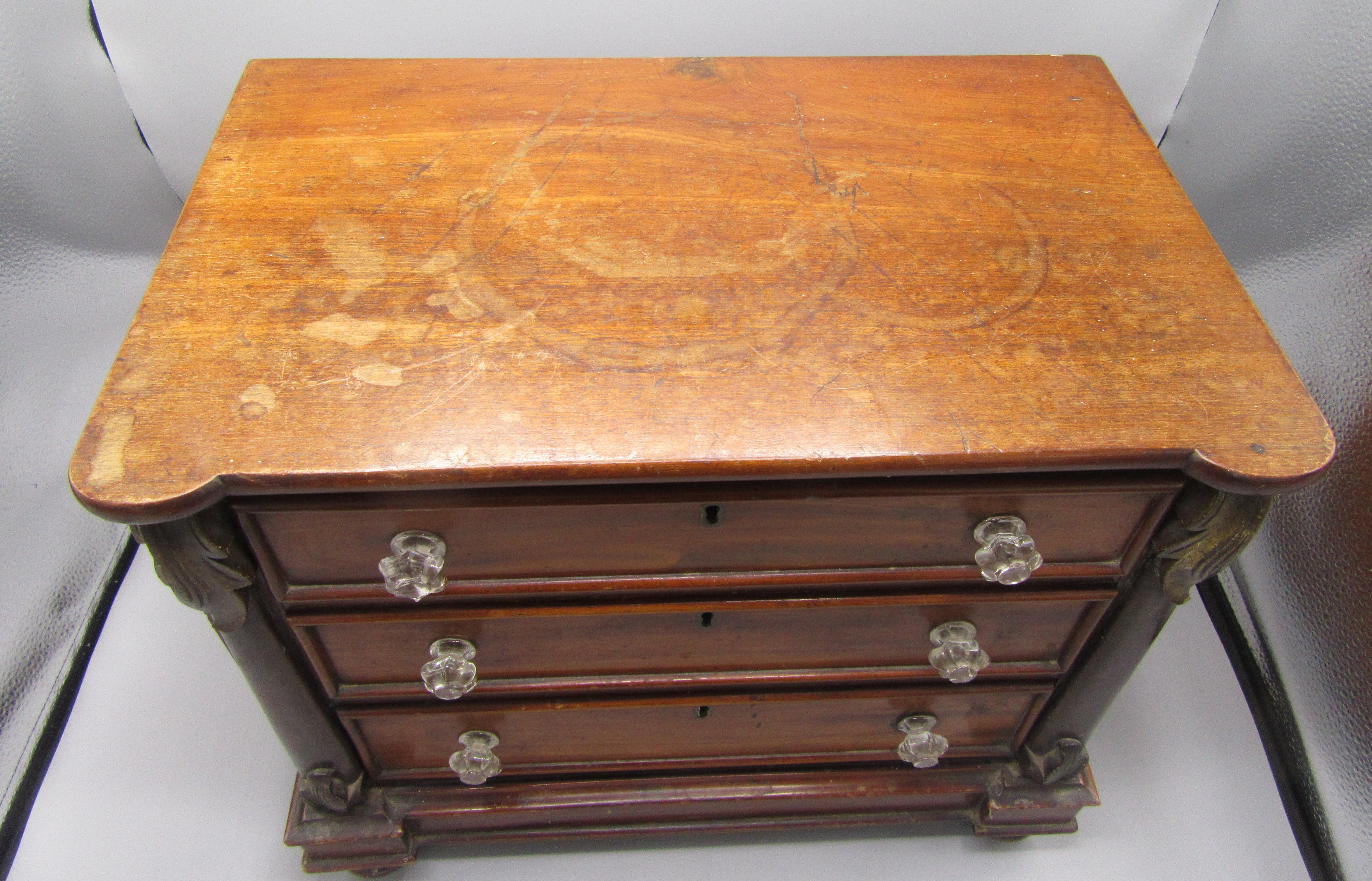 A Victorian mahogany miniature chest of drawers, with three long graduated drawers, - Image 3 of 6