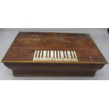 A Palais Royale inlaid mahogany musical sewing box, 19th century, in the form of a square piano,