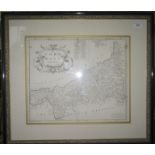 An engraved map of Cornwall, by Robert Morden, size of map 36.4 x 43.4cm.