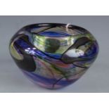 A Norman Stuart Clarke ovoid vase, with coloured swirl decoration, signed and dated 93, height 9.