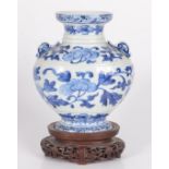 A Chinese blue and white porcelain two handled vase,
