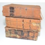 Three leather bound books, including 'The Natural History of Birds' Volumes I and II,