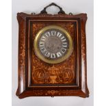 An inlaid rosewood wall clock, 19th century, with a lead moulded cast metal handle above a 13.