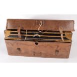 A brown leather covered military campaign tin document case, late 19th century, initialled C.T.R.