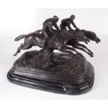 A bronze group of two racehorses and jockeys, after Paul Louis Emile Loiseau-Rousseau,