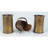 Two similar WWI brass shell cases, dated 1914 and 1917, height 14cm,