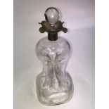 A glass decanter with flared silver collar, Birmingham 1895, height 29cm, width 11cm.