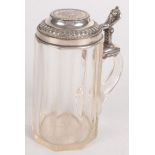 A German cut glass 1/2 litre tankard with 800 standard mounts. 16.5cm.