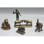 Miscellaneous bronze, brass and cast metal figures including elephants and rams,