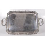 A large silver plated twin handled tray, 65 x 39cm.