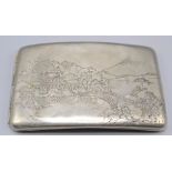 A landscape decorated Japanese silver cigarette case. Condition report: 123.6 gms.