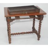 A Victorian oak side table, with a single frieze drawer, on spiral turned legs and bun feet,