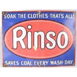 A Rinso enamel advertising sign, inscribed 'Soak the Clothes.