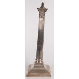 A silver plated corinthian column table lamp, the stepped base decorated with swags,