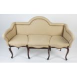 A rosewood upholstered sofa, 19th century, the shaped padded back, arms and seat on cabriole legs,