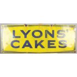 An enamel tin plate Lyons' Cakes advertising sign, 46 x 122cm.