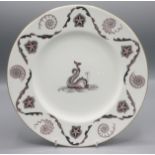 A Wedgwood Barlaston pink Dolphin plate, by Lawrence Whistler, diameter 27.5cm.