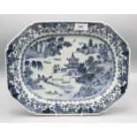 A Chinese blue and white porcelain octagonal dish, 18th century,