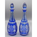A pair of Bristol blue cut glass decanters, 19th century, complete with stoppers, height 35.5cm.