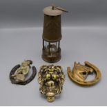A brass miner's lamp by The Protector Lamp and Lighting Company Ltd of Eccles, Type 6, height 25cm,