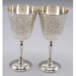 A pair of engraved silver modern goblets, 8oz.