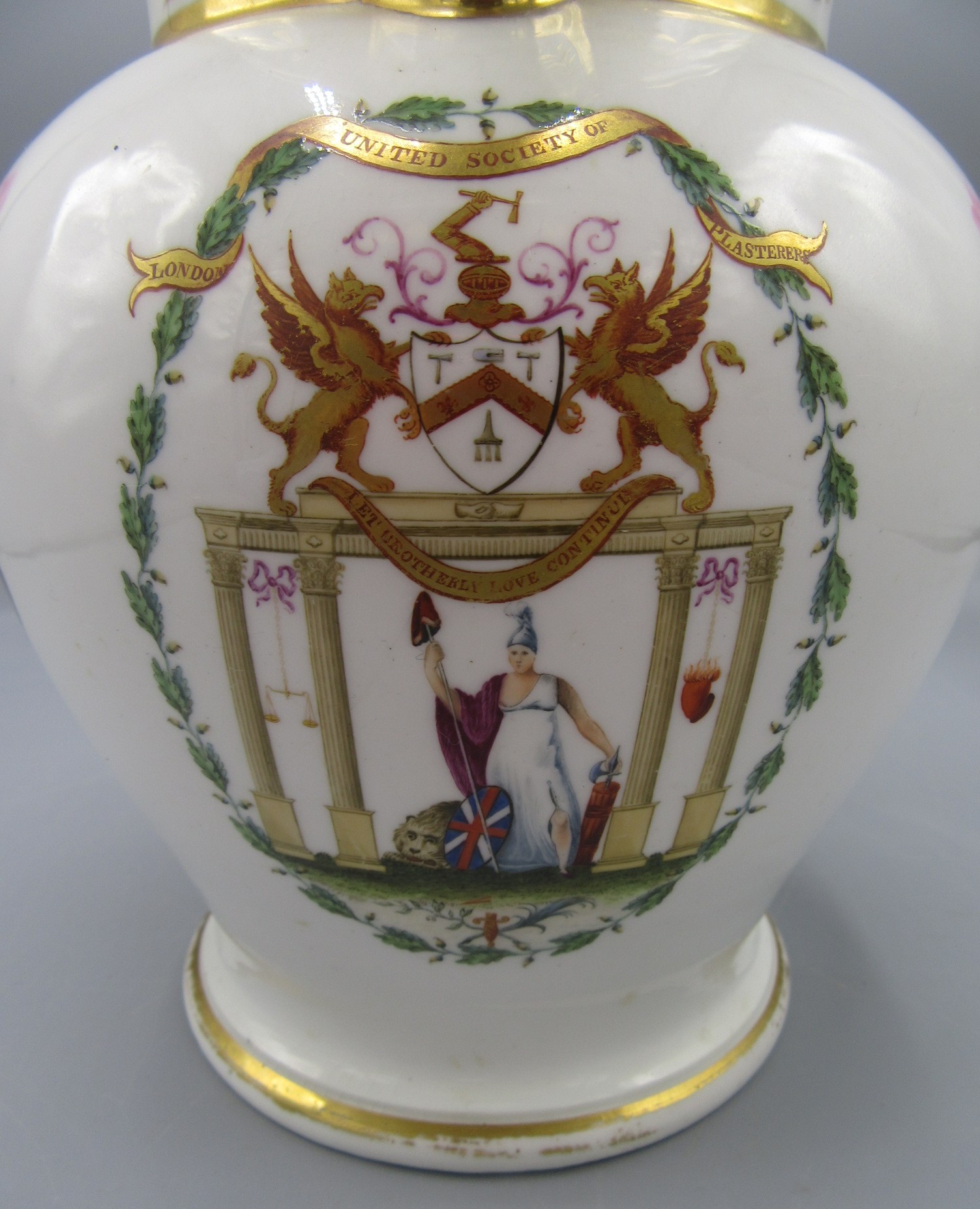 An English porcelain jug, late 18th/early 19th century, inscribed 'United Society of Plasterers, - Image 5 of 12