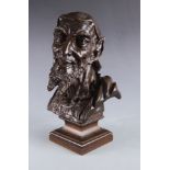 A bronze bust, Mephistopheles, by Emile Egaze signed and dated 1880, height 37cm, width 21cm.