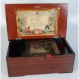 A Swiss cylinder music box, 19th century, with paper label inside cover inscribed 'B.H.A.