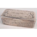 A Russian niello snuff box with detailed architectural views to the lid and base,