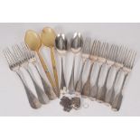 Silver forks and spoons, including three continental forks 16.