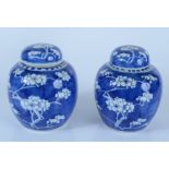 A pair of Chinese blue and white ginger jars and covers, late 19th century,