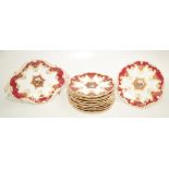 A Coalport porcelain oval dish and twelve matching plates, 19th century,