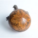 A continental silver mounted carved gourd flask, 18th century,