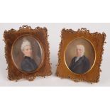 Two fine portrait miniatures of a mature man and woman one inscribed Ada F Hinnes 1903,