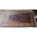 A Turkish silk on silk prayer rug, the indigo mihrab with central tree of life and birds,