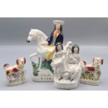 Four Victorian Staffordshire figures, to include Tom King on horseback, height 23cm,