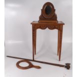 A Ukrainian chip carved and bead inlaid small table, a similar small dressing table mirror,