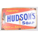 An enamel sign entitled 'Hudson's Soap, Powerful, Easy and Safe', 30.5 x 51cm.