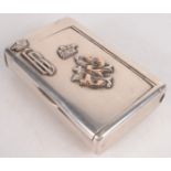 A heavy Russian silver cigarette case with vesta compartment and slow match sleeve.