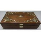 A rosewood and mother of pearl inlaid games box, early 20th century,