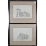 A pair of architectural drawings, 'South View' and 'West View', signed 'Arthur William Hakewill,