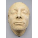 A plaster life mask, length 24.5cm, width 17cm, depth 12cm.
