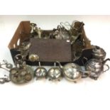 A large selection of silver plated items, including an egg cup stand,