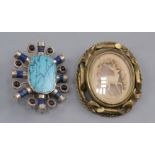 A Navaho style silver, lapis, turquoise and garnet brooch and a Victorian brooch.