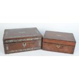 Two Victorian rosewood mother of pearl inlaid sewing boxes,