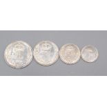 A set of four Maundy coins 1908, bright, uncirculated.