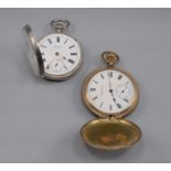 A key wind silver open face pocket watch by Kendel & Dent and an Elgin hunter cased gold plated