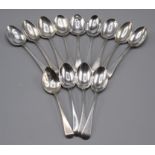 Twelve various Old English pattern teaspoons, 7.6oz.