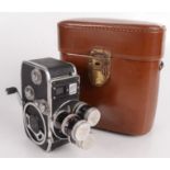 A Paillard Bolex B8 cine camera, with Kern triple-lens system, in fitted leather case.